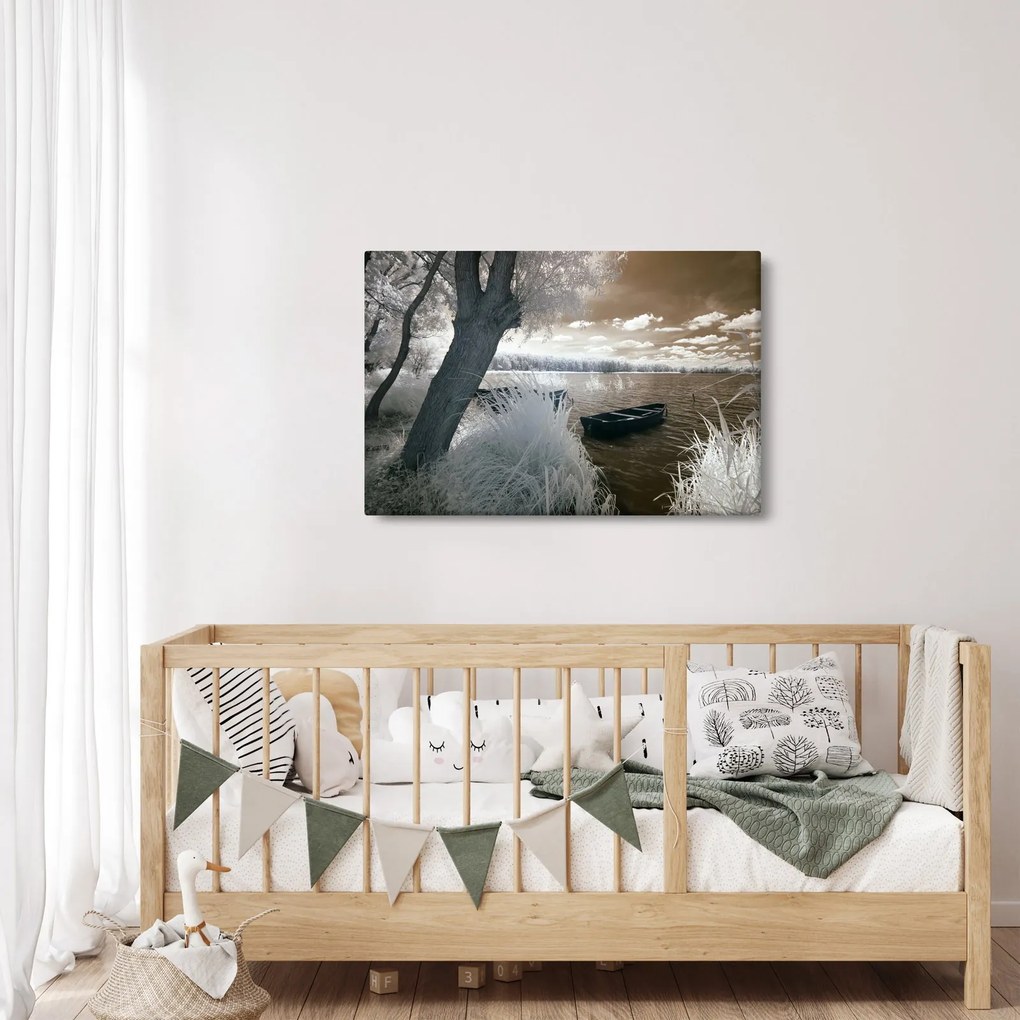 Tablou cu barca pe lac (90x60 cm)