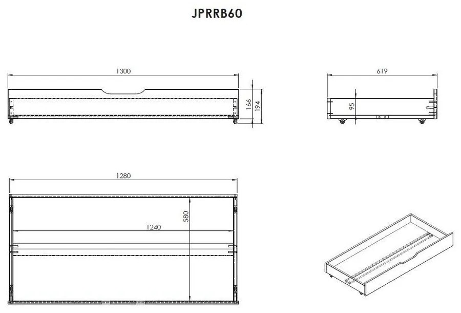 Pat pentru copii alb reglabil din lemn de pin cu spațiu de depozitare cu saltea/cu somieră Jumper – Vipack