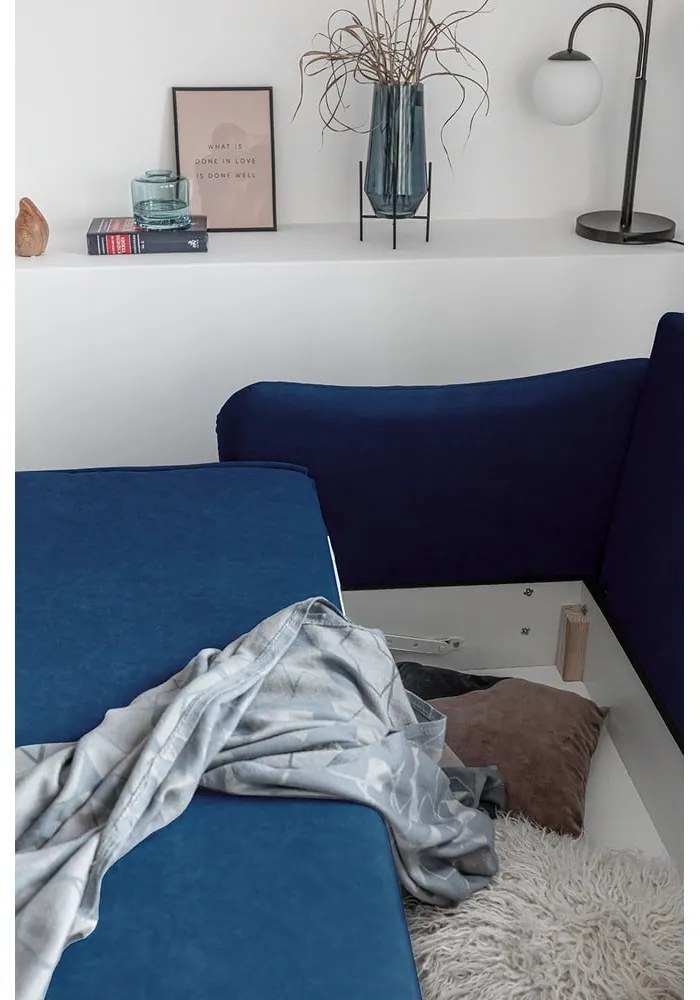 Canapea extensibilă din catifea Miuform Tender Eddie, albastru marin