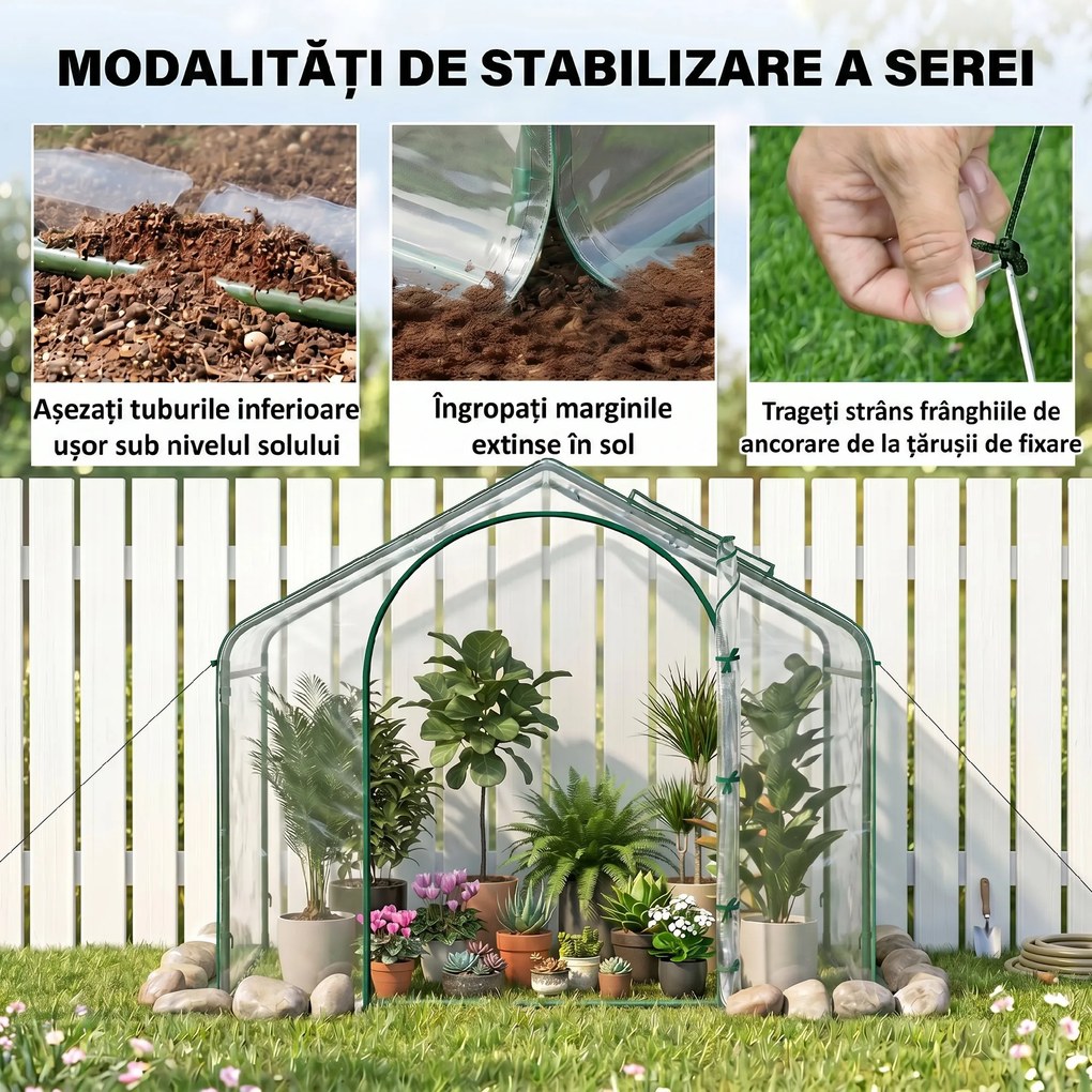 Outsunny Sera Cabina Portabila 6' x 3' x 6', Folie PE, Sera de Gradina cu Cadru de Otel, Usa cu Fermoar, Aerisire Superioara, pentru Flori, Legume, Puieti, Plante Tropicale, Verde | Aosom Romania