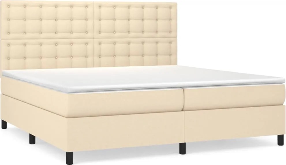 vidaXL Pat box spring cu saltea, crem, 200x200 cm, textil