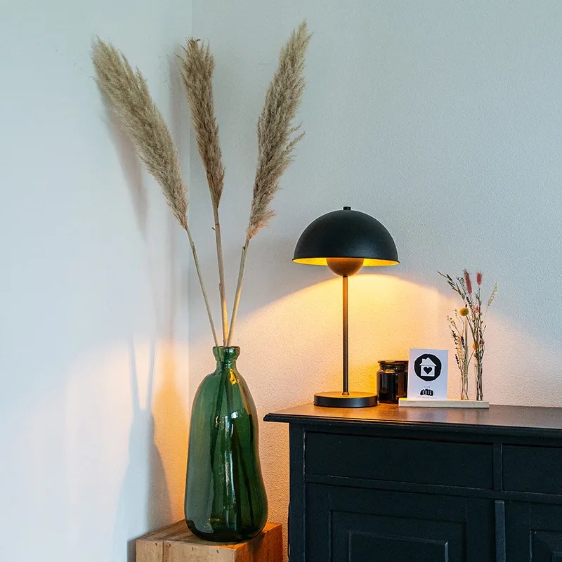 Lampă de masă retro neagră cu auriu - Magnax