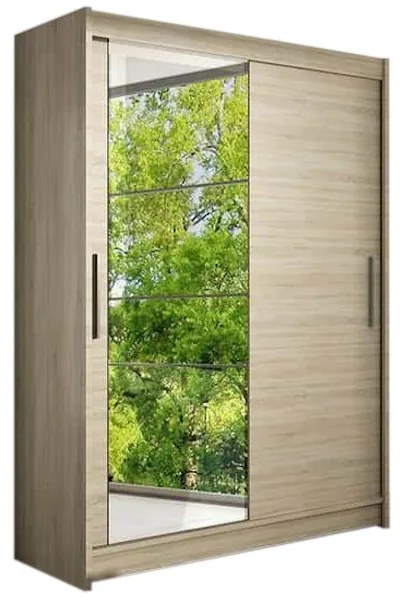 Expedo Dulap dormitor cu uşi glisante STAWEN VI cu oglindă, 150x200x58, Sonoma