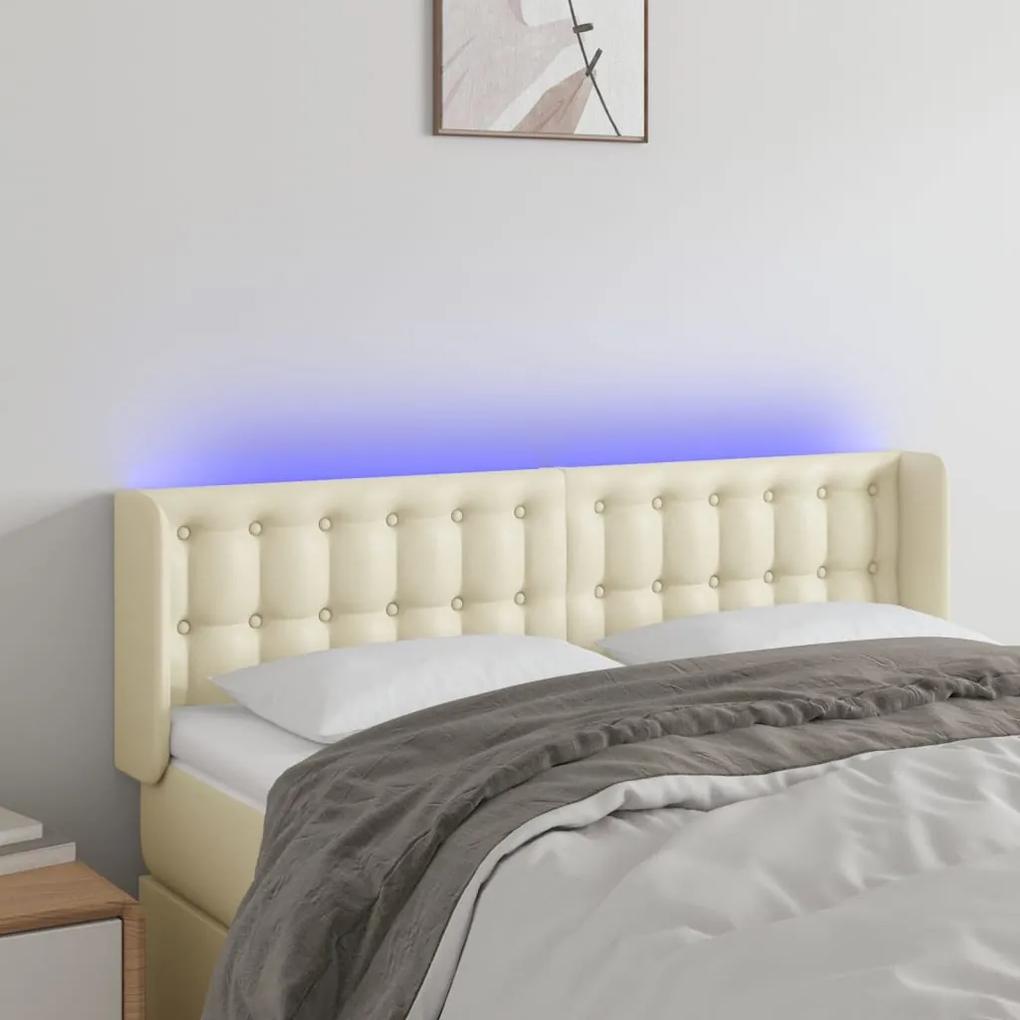 3123328 vidaXL Tăblie de pat cu LED, crem, 147x16x78/88 cm, piele ecologică