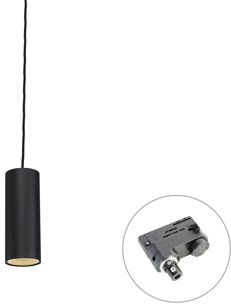 Lampă suspendată de design neagră cu adaptor de șină trifazat - Tubo
