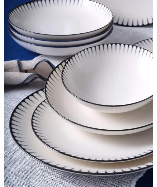 Set veselă 24 piese, porțelan, alb/negru