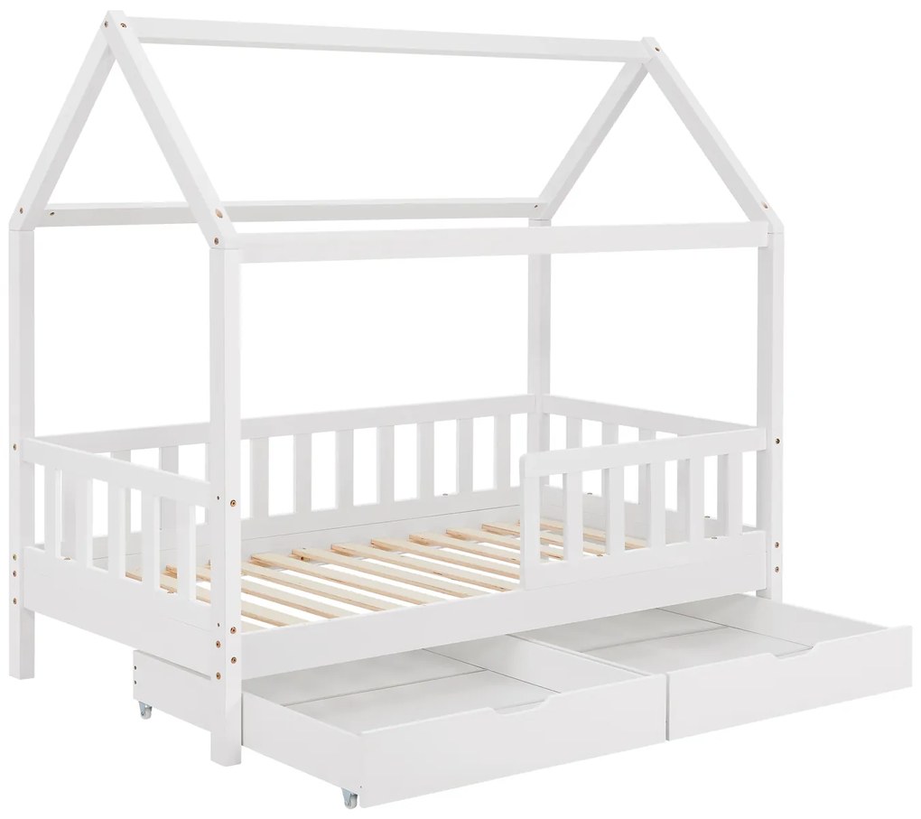 Patut Marli 90 x 200 cm cu 2 sertare si grilaj cu lamele - alb