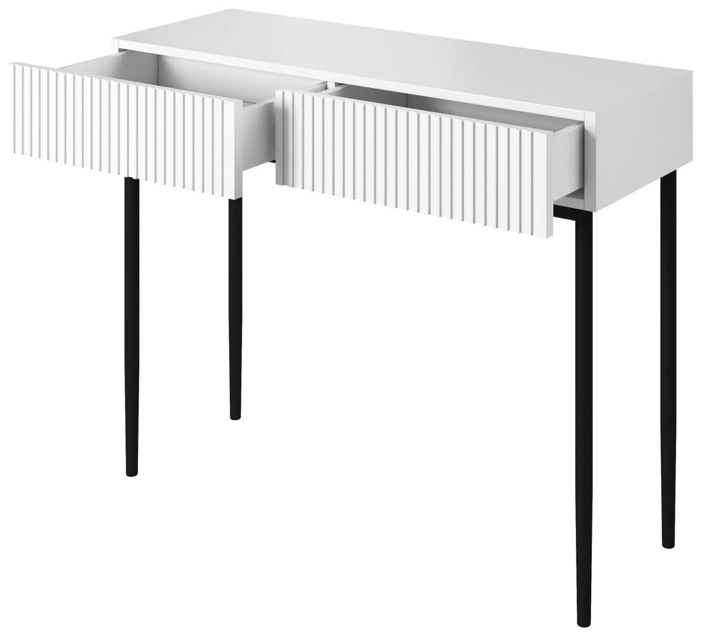 Masă de machiaj cu sertare Nicole 100 cm - alb mat / picioare negre