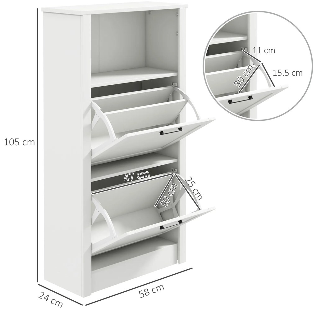 HOMCOM Dulap Ingust cu 2 Usi Rafturi Ajustabile si Compartiment Deschis pentru 10 Perechi de Incaltaminte 58x24x105 cm Alb | Aosom Romania