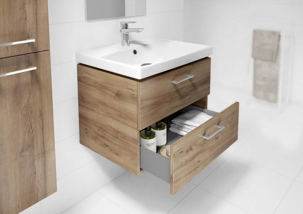 Dulap baie, culoare nuc suspendat 2 sertare Lara pentru lavoar Como, 60 cm