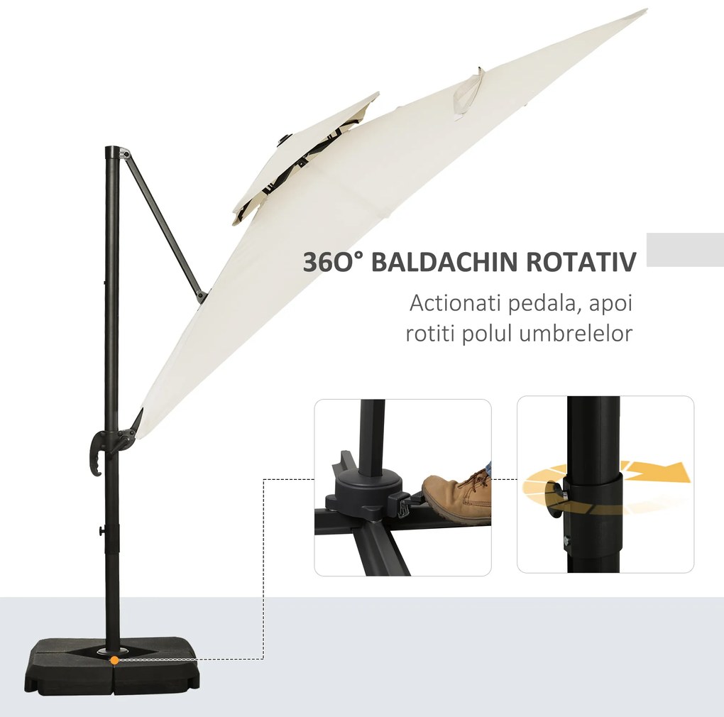 Outsunny Umbrelă de Grădină 2.7x2.7 m Reglabilă cu Bază și Husă Bej | Aosom Romania