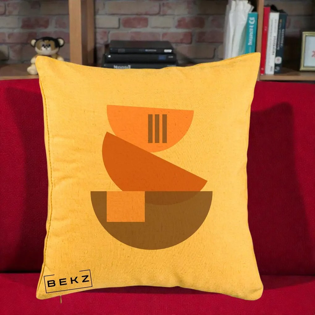 Perna Decorativa Geometric Bauhaus Boluri Portocaliu, 40x40 cm, Galben, Husa Detasabila, Perna Inclusa, BEKZ®