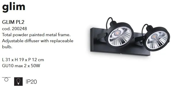 Aplica/ Plafoniera design modern GLIM PL2 NERO 200248