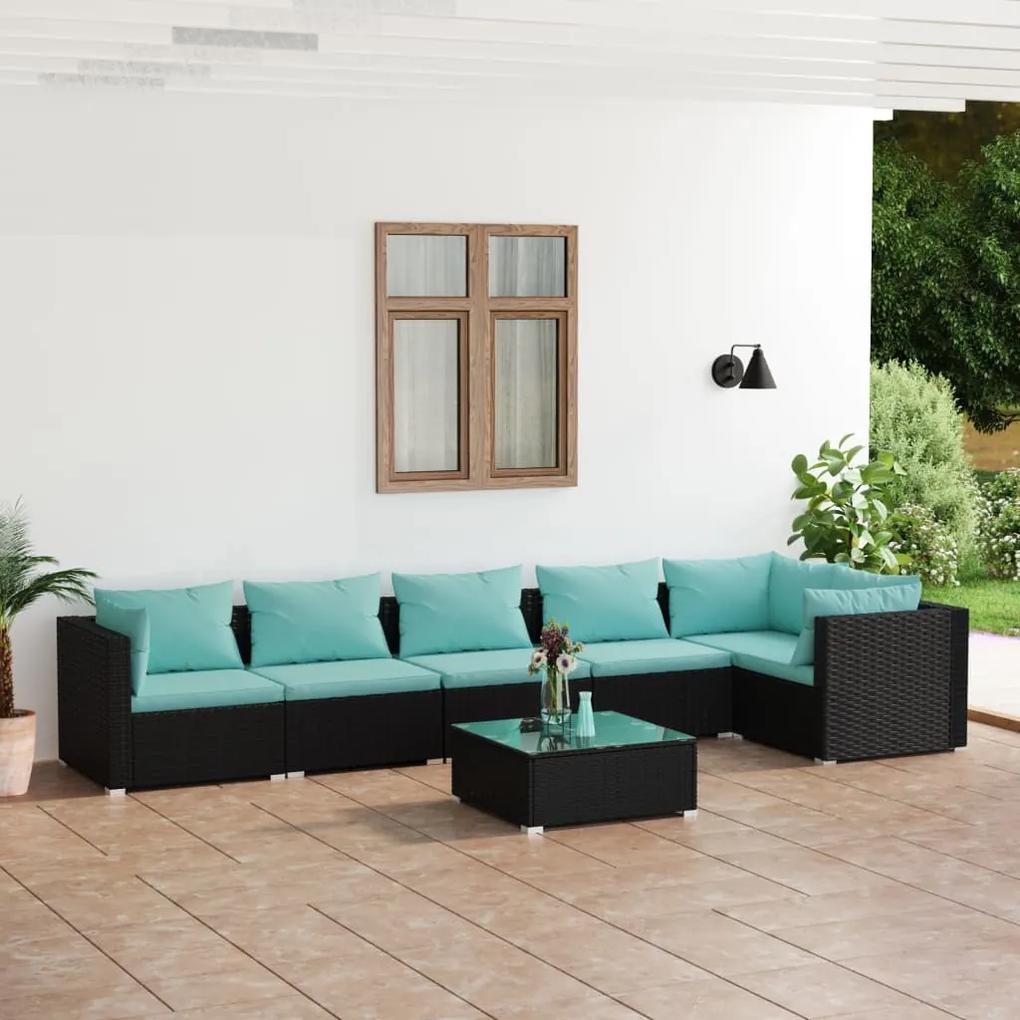 3101721 vidaXL Set mobilier de grădină cu perne, 7 piese, negru, poliratan