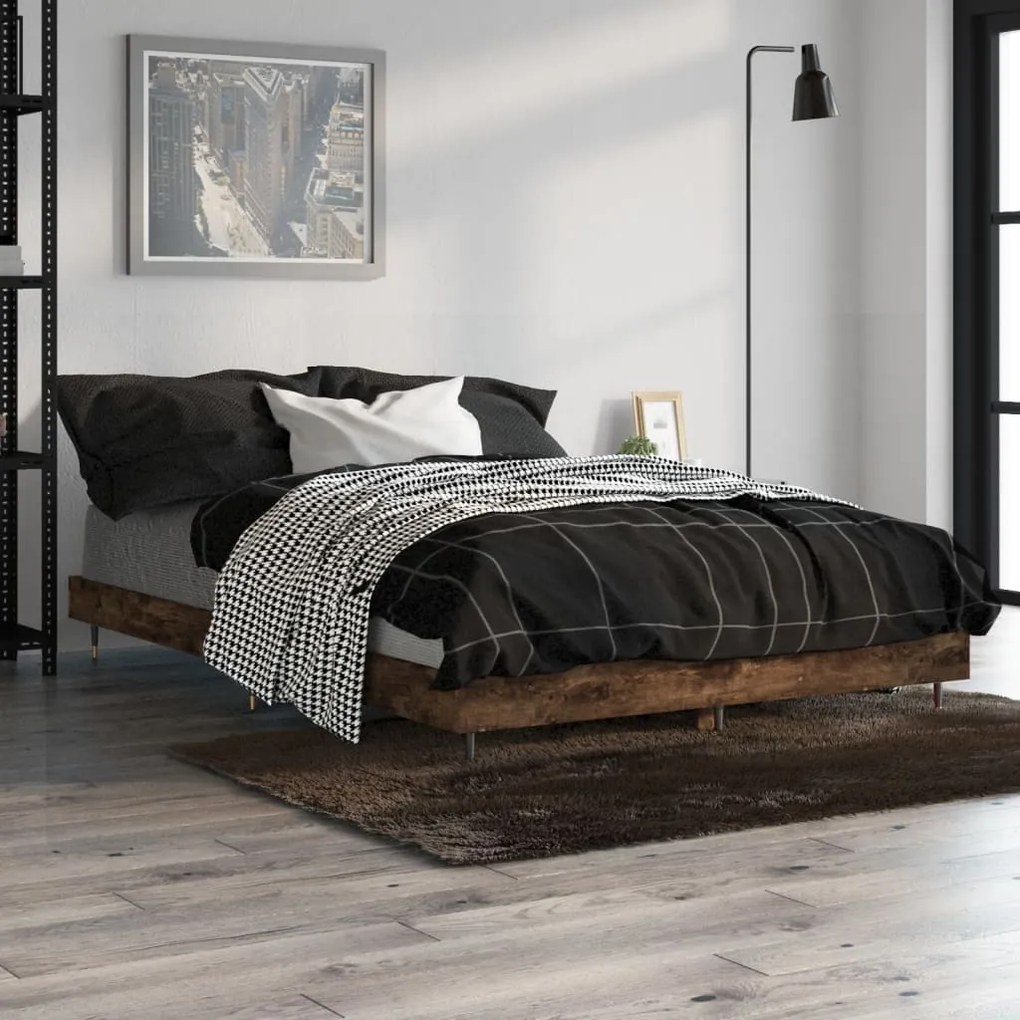 vidaXL Cadru pat fără saltea stejar fumuriu 120x190 cm, lemn prelucrat
