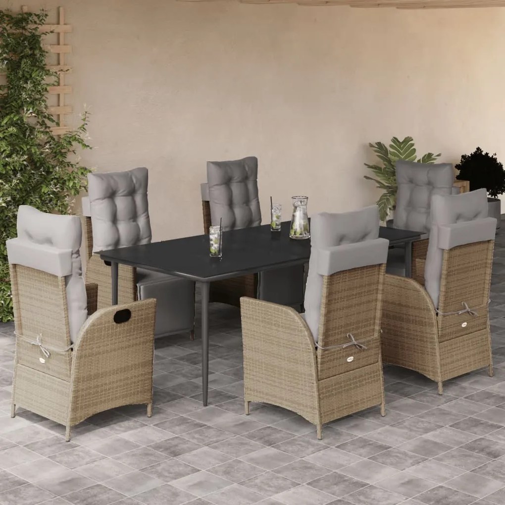 vidaXL Set mobilier pentru grădină, 7 piese, cu perne, bej, poliratan