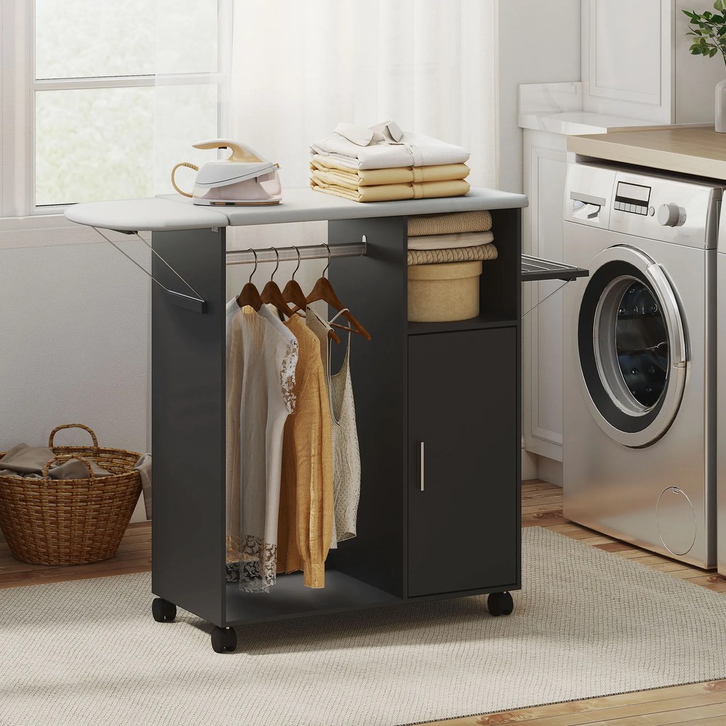 HOMCOM Dulap Masa Calcat – 3 Rafturi, Blat Burete &amp; Ghidaj Rufe | Aosom Romania