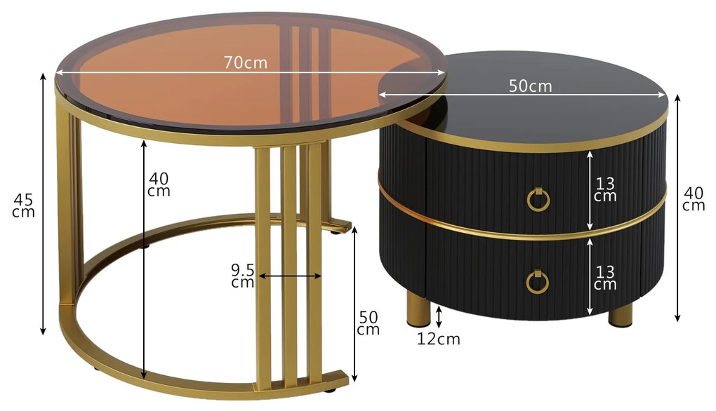 Măsuță de cafea 2-în-1 Rotundă din MDF, Negru | Aosom Romania
