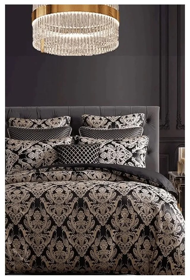 Lenjerie de pat neagră din bumbac ranforcé pentru pat dublu/extinsă cu cearceaf inclus/cu 4 piese 200x220 cm Damask – Mila Home