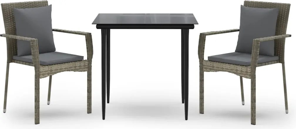 vidaXL Set mobilier de grădină cu perne, 3 piese, negru/gri, poliratan