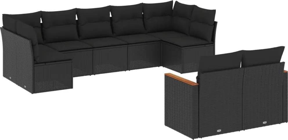 vidaXL Set mobilier de grădină cu perne, 9 piese, negru, poliratan
