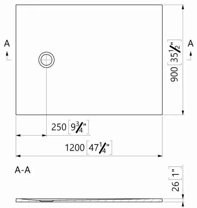 Cadita dus compozit Marmite Burgos 120x90 cm, dreptunghiulara, alb mat 1200x900 mm