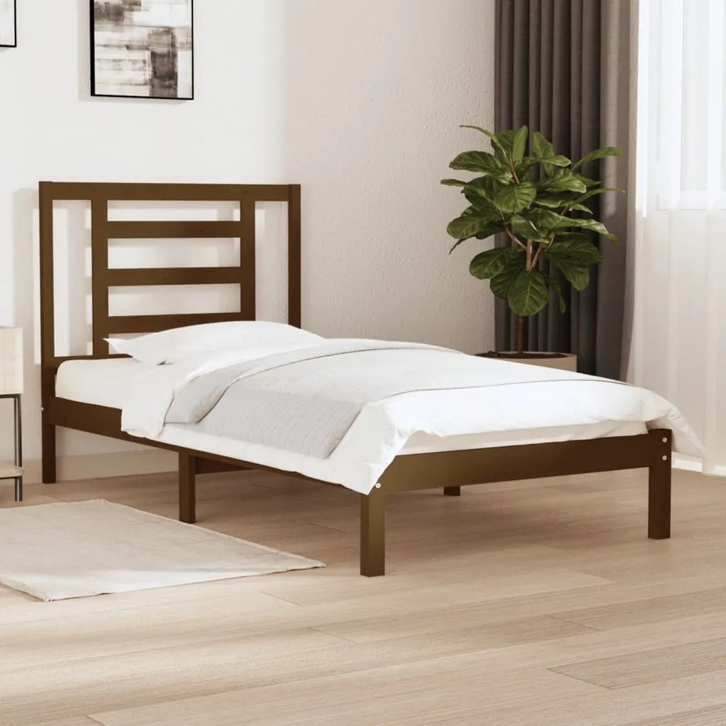 3104316 vidaXL Cadru de pat single, maro miere, 90x190 cm, lemn masiv de pin