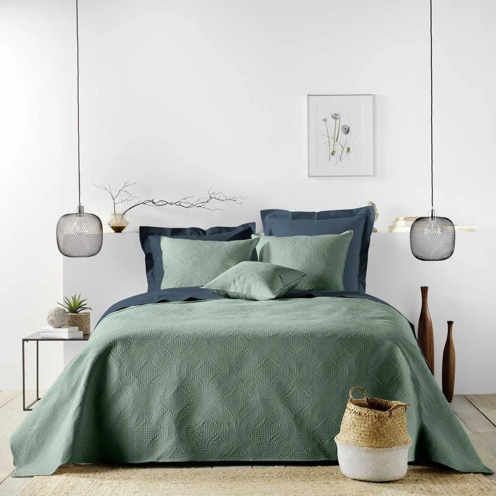 Set cuvertură și față de pernă verde din microfibră 220x240 cm Romane – douceur d'intérieur