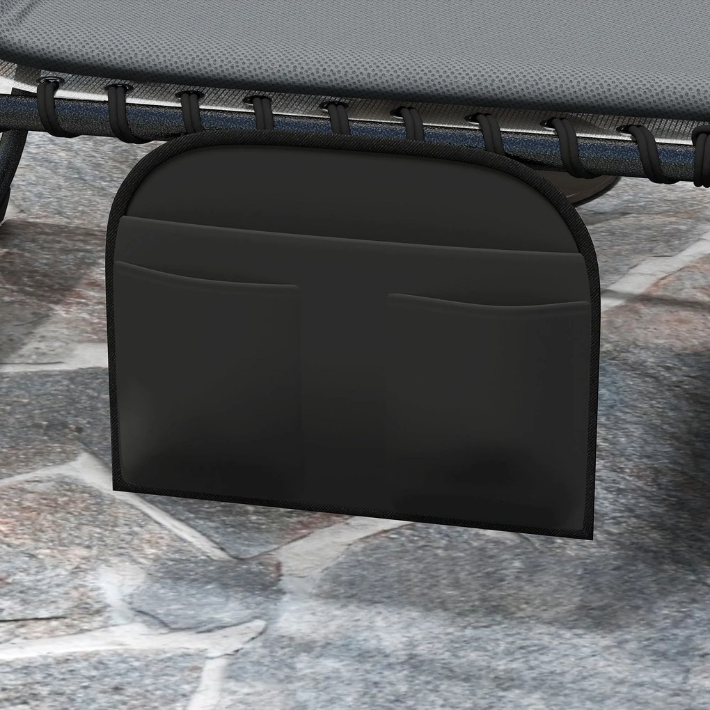 Outsunny Set de 2 șezlonguri pliabile pentru grădină cu perină, spătar reglabil în 5 trepte, buzunar lateral Gri închis | Aosom Romania