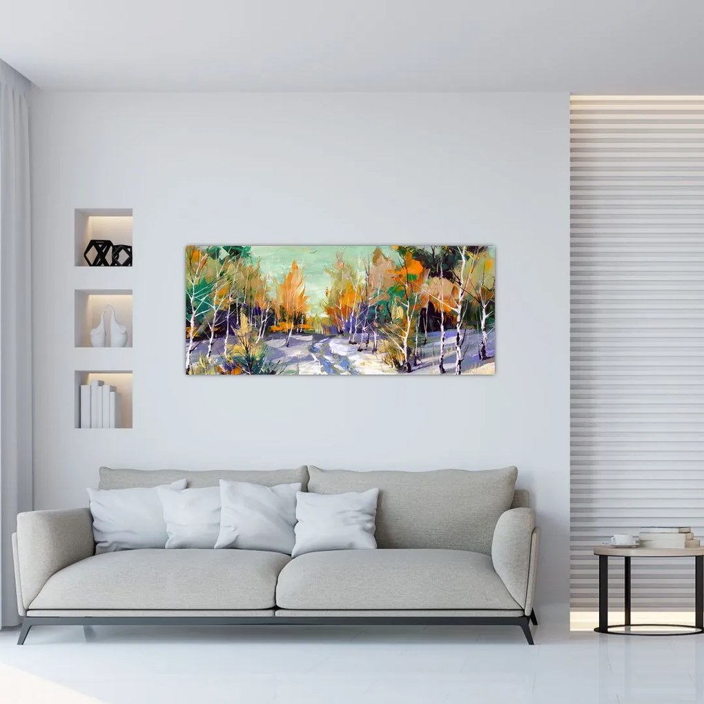 Tablou - Drum înzăpezit prin pădure (120x50 cm)