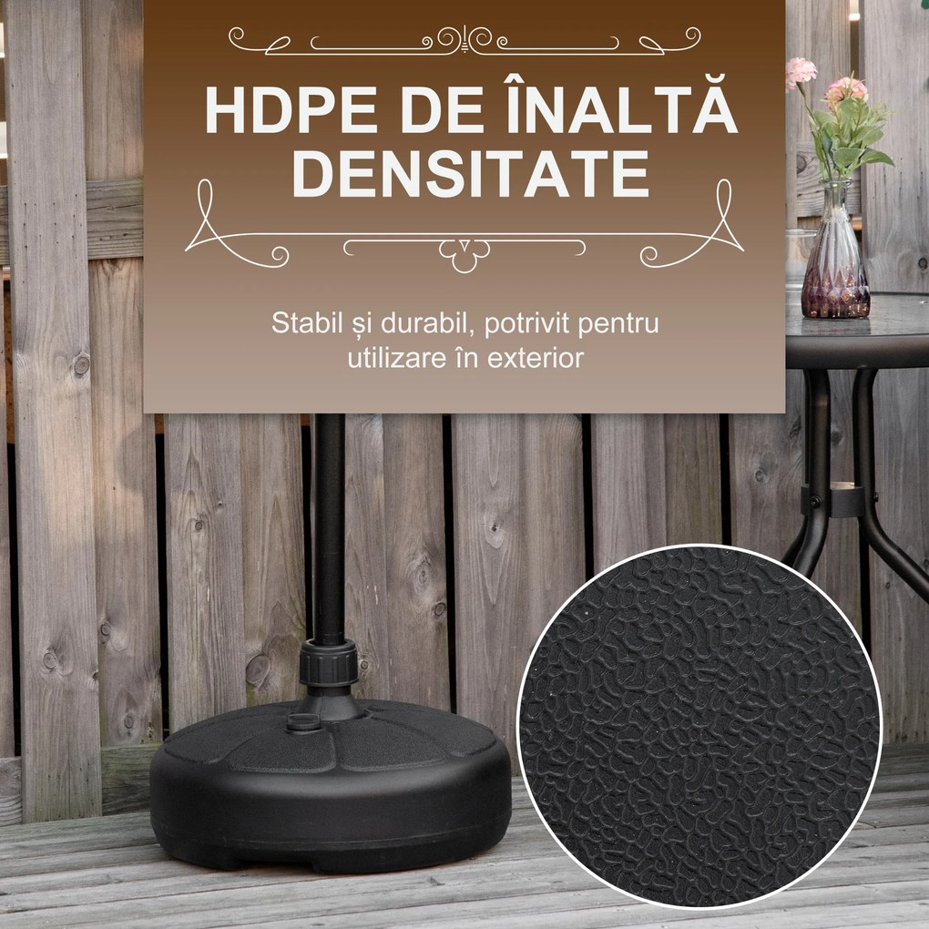 Outsunny Bază pentru Umbrelă Rotundă din Plastic, pentru Stâlpi de Umbrele de Ø32-38 mm, Ø38x21.5 cm, Negru | Aosom Romania