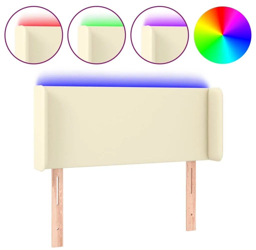 vidaXL Tăblie de pat cu LED, crem, 103x16x78/88 cm, piele ecologică