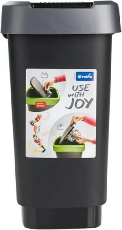 ROTHO Coş de gunoi SWING TWIST, negru şi argintiu 10 l