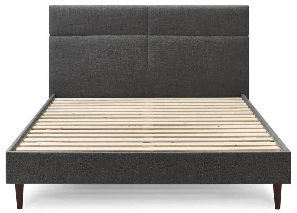 Pat matrimonial 180x200 cm negru tapițat cu somieră Elyna – Bobochic Paris