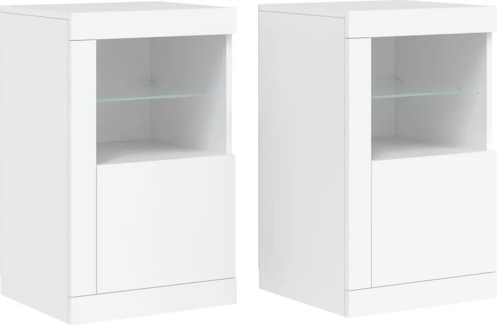 vidaXL Dulapuri laterale cu lumini LED 2 buc. alb lemn prelucrat