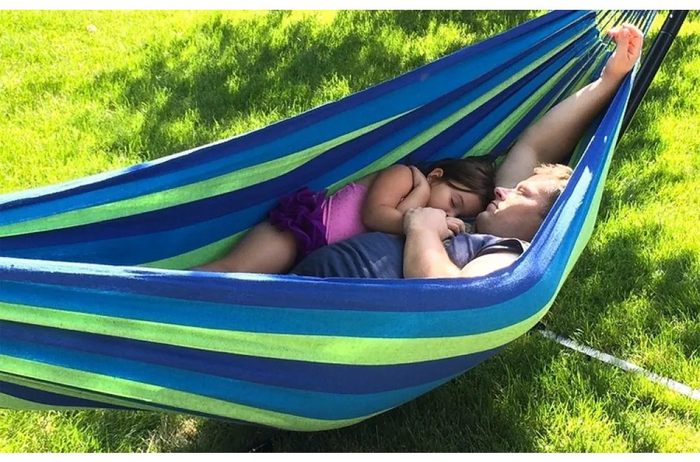 Hamac albastru-verde pentru 2 persoane, HAMMOCK 200x150 cm
