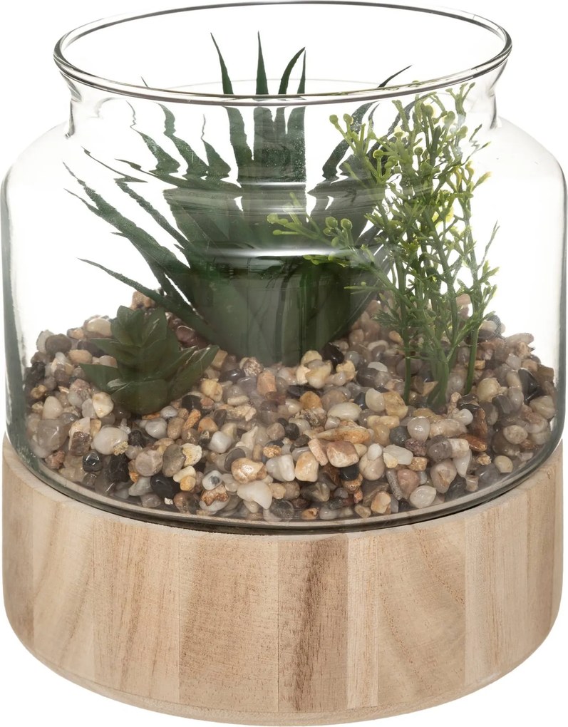 Plante artificiale, 17,5 cm înălțime, într-un terariu de sticlă pe bază