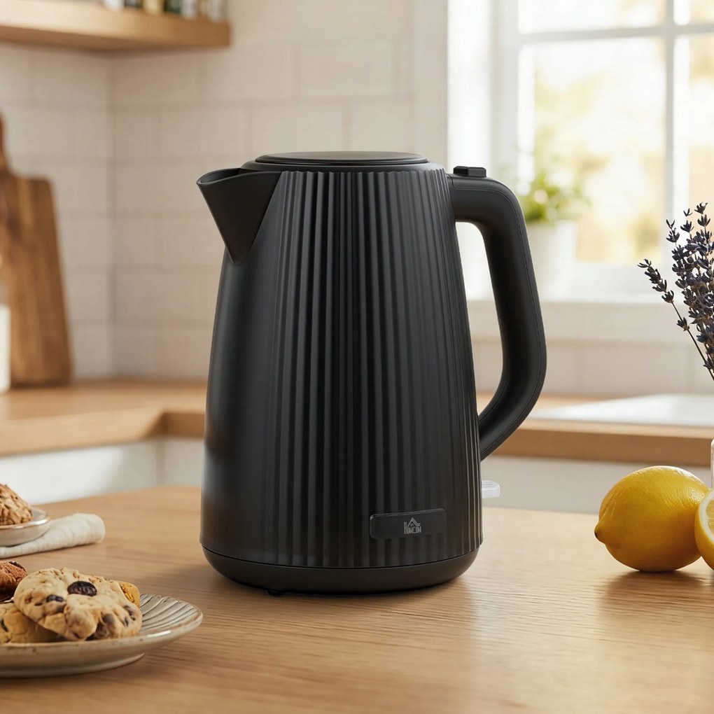 HOMCOM Fierbător Electric 1,7L 2200W cu Filtru Anticalcar Detașabil Oprire Automată Bază Rotativă 360° Negru | Aosom Romania