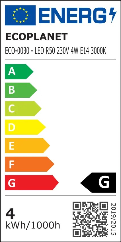 Set 10 Buc - Bec LED Ecoplanet reflector R50, E14, 4W (25W), 300 LM, G, lumina calda 3000K, Mat Lumina calda - 3000K, 10 buc