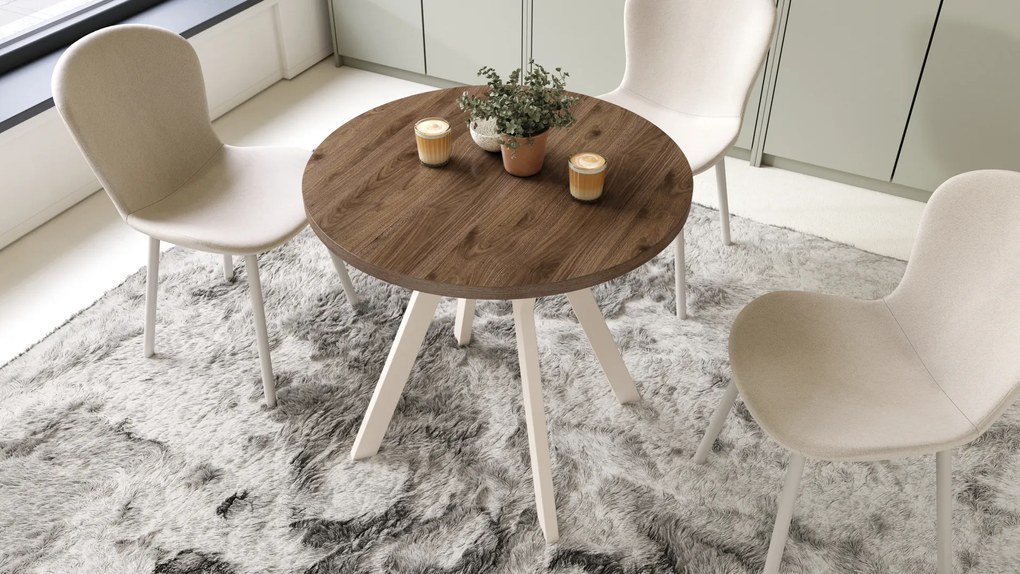 Mazzoni ALMO 80 Nuc Elegant/picioare bej - MASĂ ROTUNDĂ CU PICIOARE Y LOFT/INDUSTRIAL PENTRU BUCĂTĂRIE LIVING SAU SUFRAGERIE