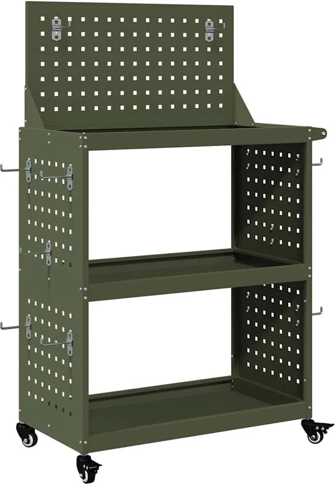 vidaXL Cărucior pentru unelte cu raft Verde măsliniu 65 x 35 x 111 cm