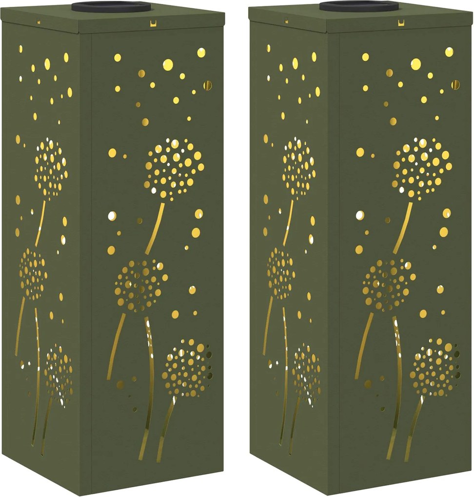 vidaXL Lumină LED Solară pentru Alei 2 pcs Verde măsliniu