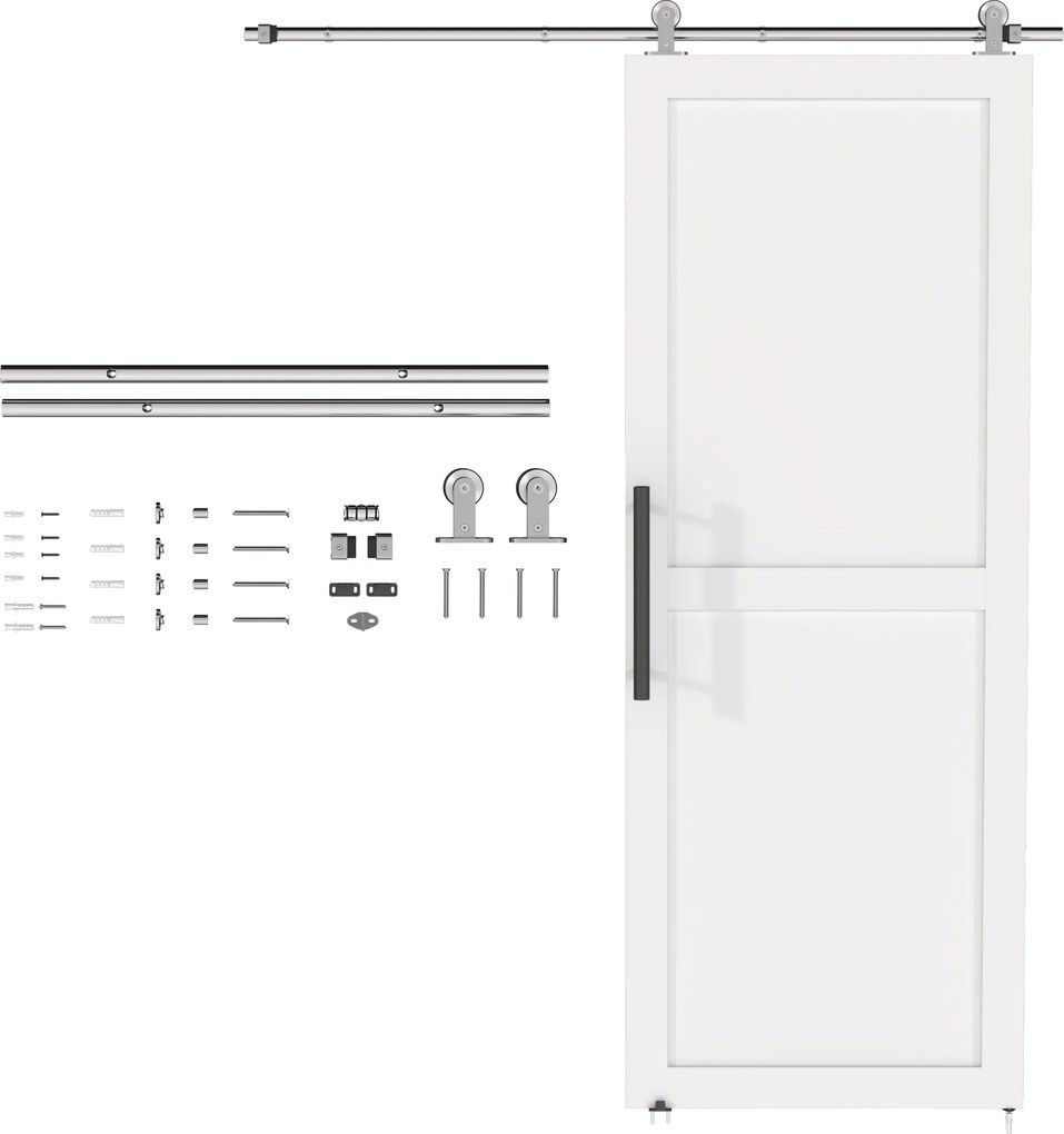 HOMCOM 152CM Kit feronerie ușă culisantă tip hambar, șină pentru ușă lățime 76 cm, grosime 30 mm, argintiu | Aosom Romania