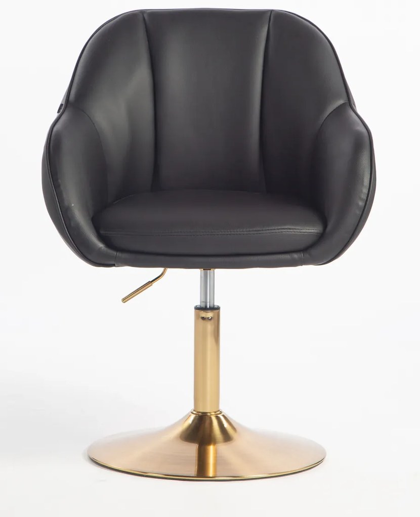 HR2055N Scaun Neagră din Piele Ecologica cu Bază Aurie