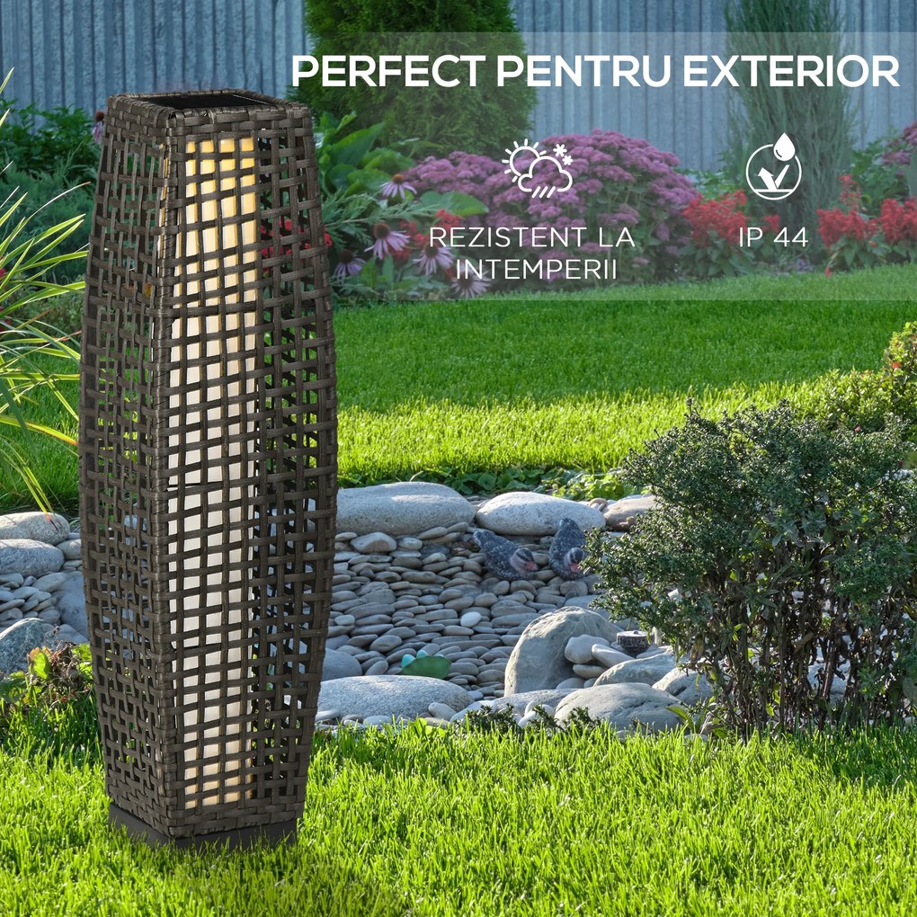 Lampa Outsunny de Gradina Solara cu Panou Superior de Reincarcare, din Otel si Ratan, 21x21x78 cm, Negru si Maro | Aosom Romania