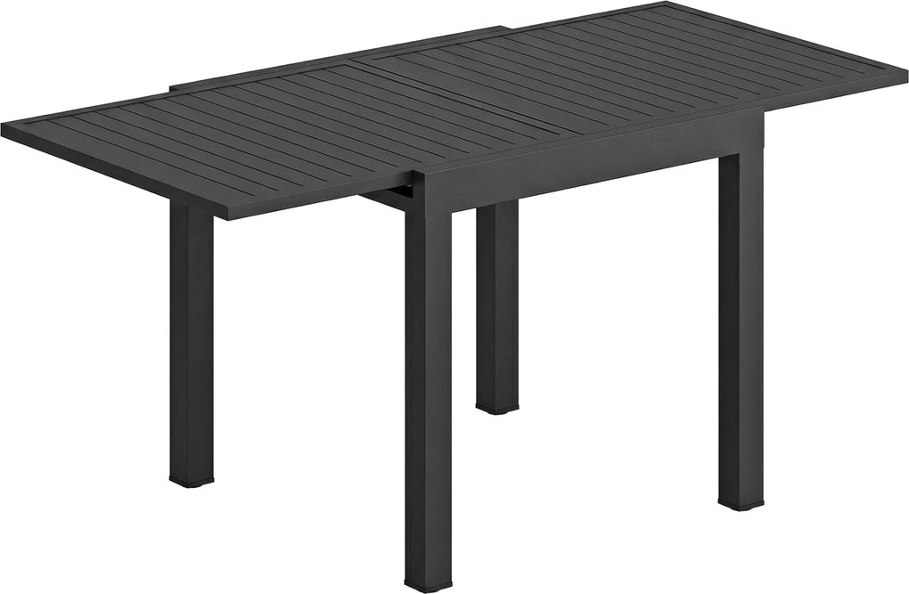Outsunny Masă de Grădină Extensibilă pentru 4-6 Persoane 80/160x80 cm, Masă de Prânz pentru Exterior din Aluminiu cu Blat Lamelar, pentru Terasă, Balcon, Negru | Aosom Romania