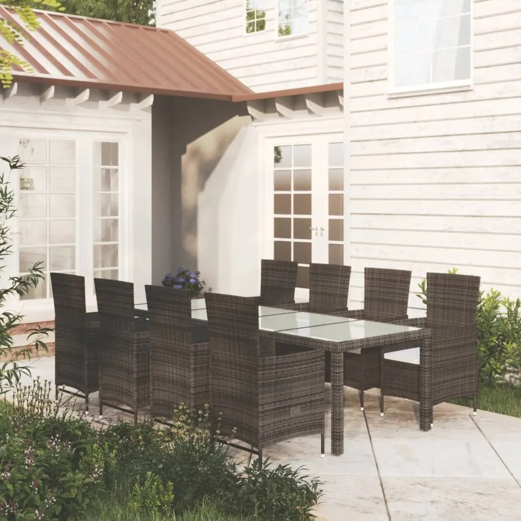 3094823 vidaXL Set mobilier de exterior cu perne, 9 piese, maro, poliratan