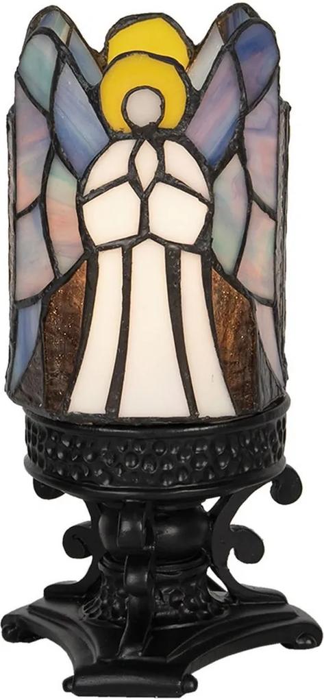 Veioza cu baza din polirasina neagra si abajur din sticla Tiffany Ø 14 cm x 21 h