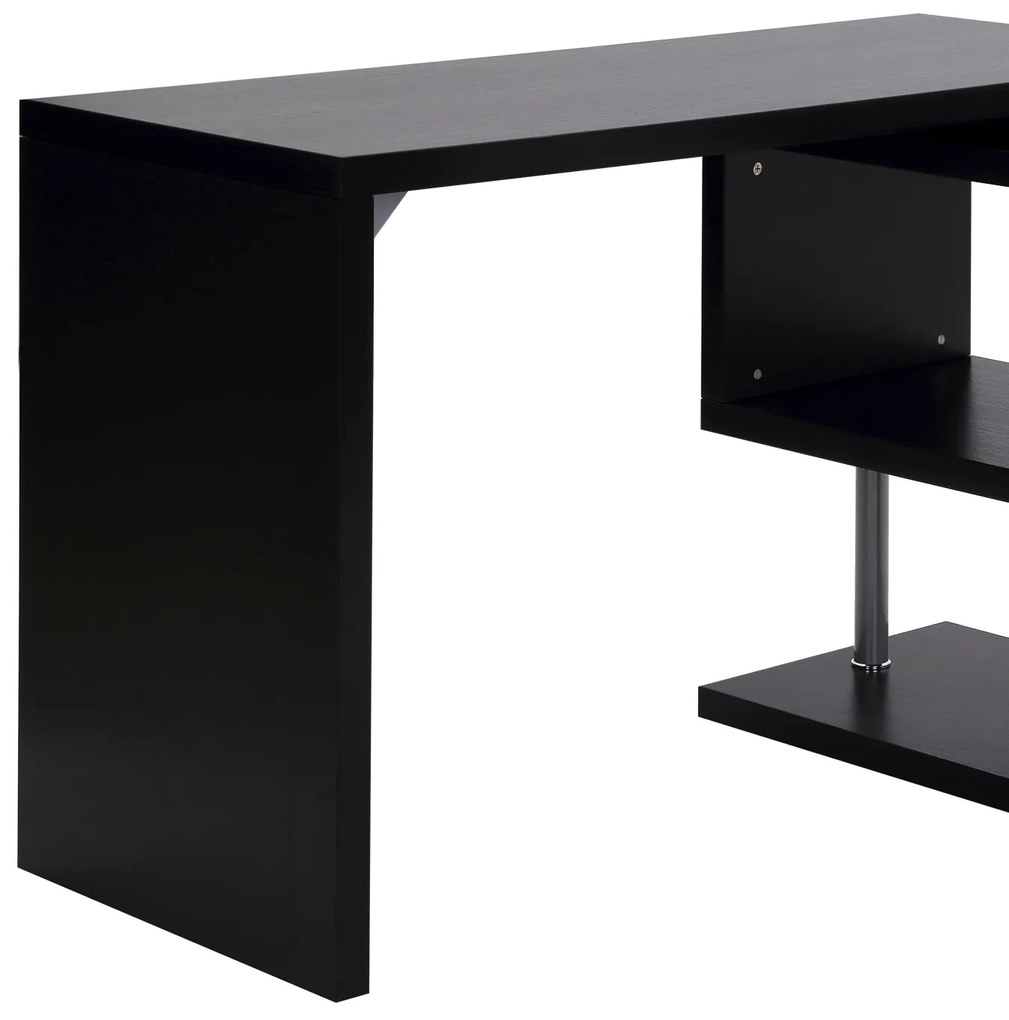 HomCom Birou pe colt pentru Computer cu Rafturi in Lemn, Negru, 120x106x75cm