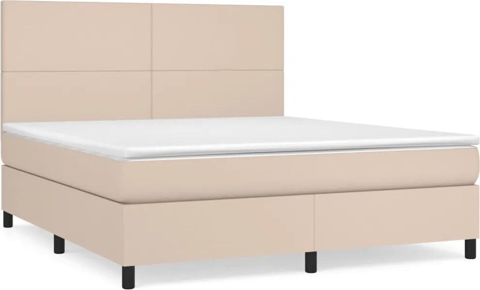 vidaXL Pat box spring cu saltea, cappuccino, 160x200cm piele ecologică